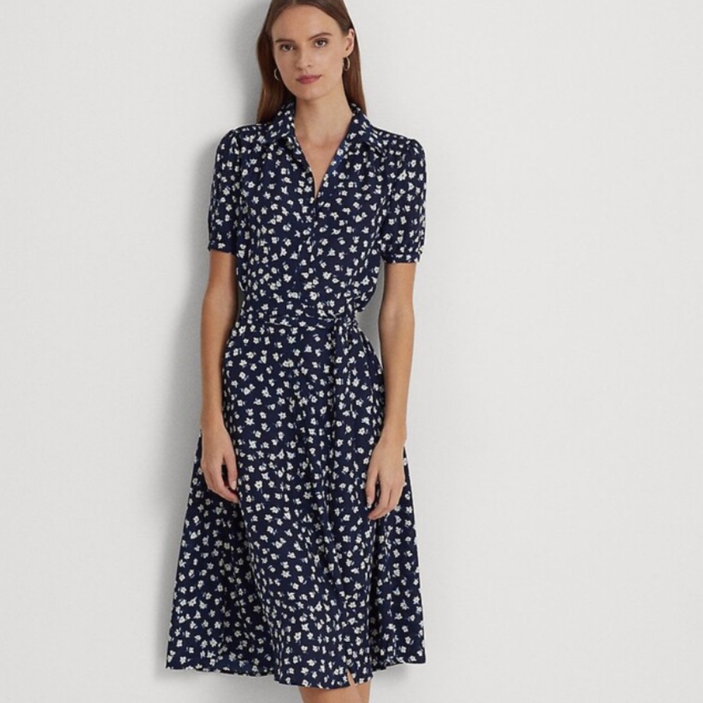 Ralph Lauren Floral Crepe Puff-Sleeve Shirtdress